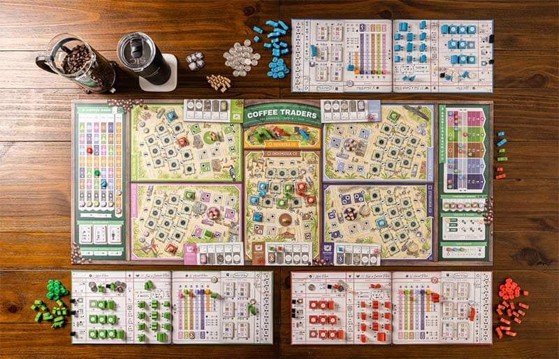 coffee traders board game setup layout table