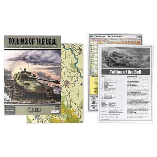 tolling of the bell wargame from three crowns games cover art, map, rulebook, and player aid