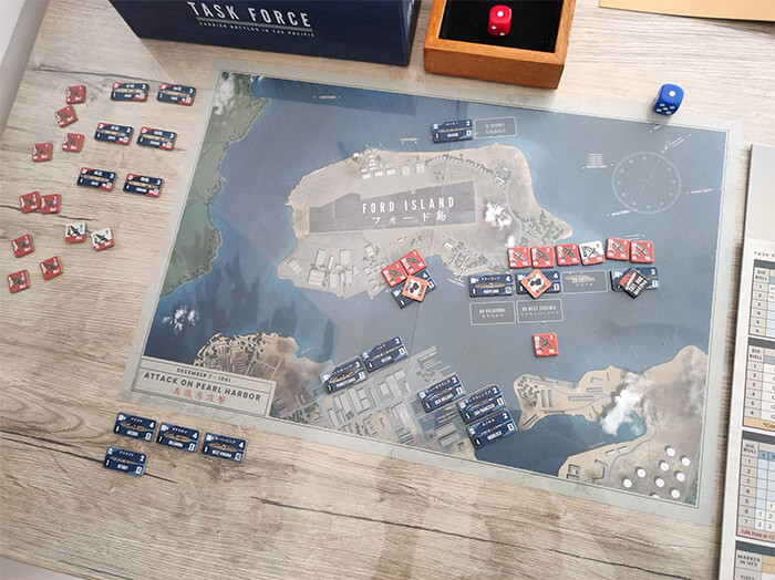 Vuca Simulations war game set up with cardboard counters and map